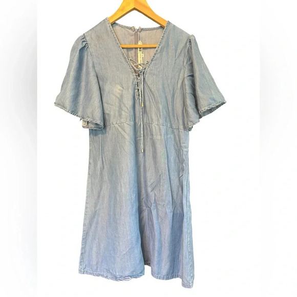 Lovers and Friends Washed Ashore Dress Revolve Denim Lace Up Short Sleeve Size S - Picture 2 of 6